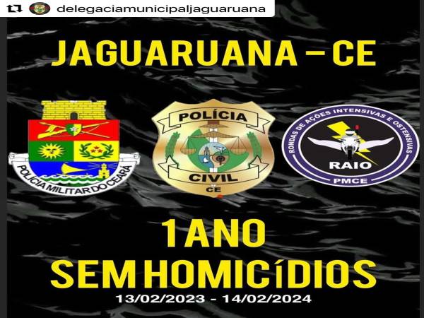 Município de Jaguaruana completa 1 ano sem homicídios consumados!