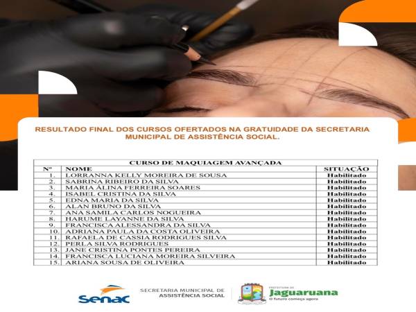 Secretaria de Assistência Social da Prefeitura de Jaguaruana torna pública as listas dos aprovados para cursos!