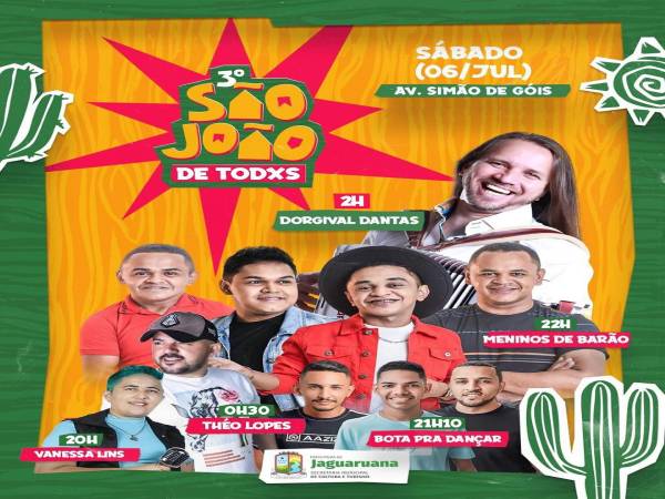 Se liga na programação de shows do 3° São João de Todxs!