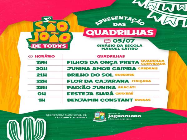 Confere só o que temos para logo mais no Festival de Quadrilhas do São João de Todxs!